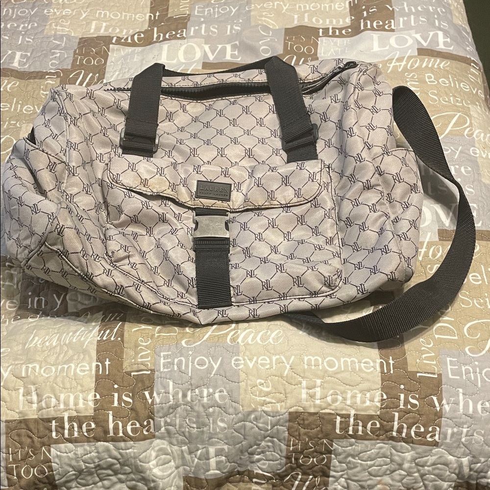 Ralph Lauren Cream and Black Logo Carryall Tote